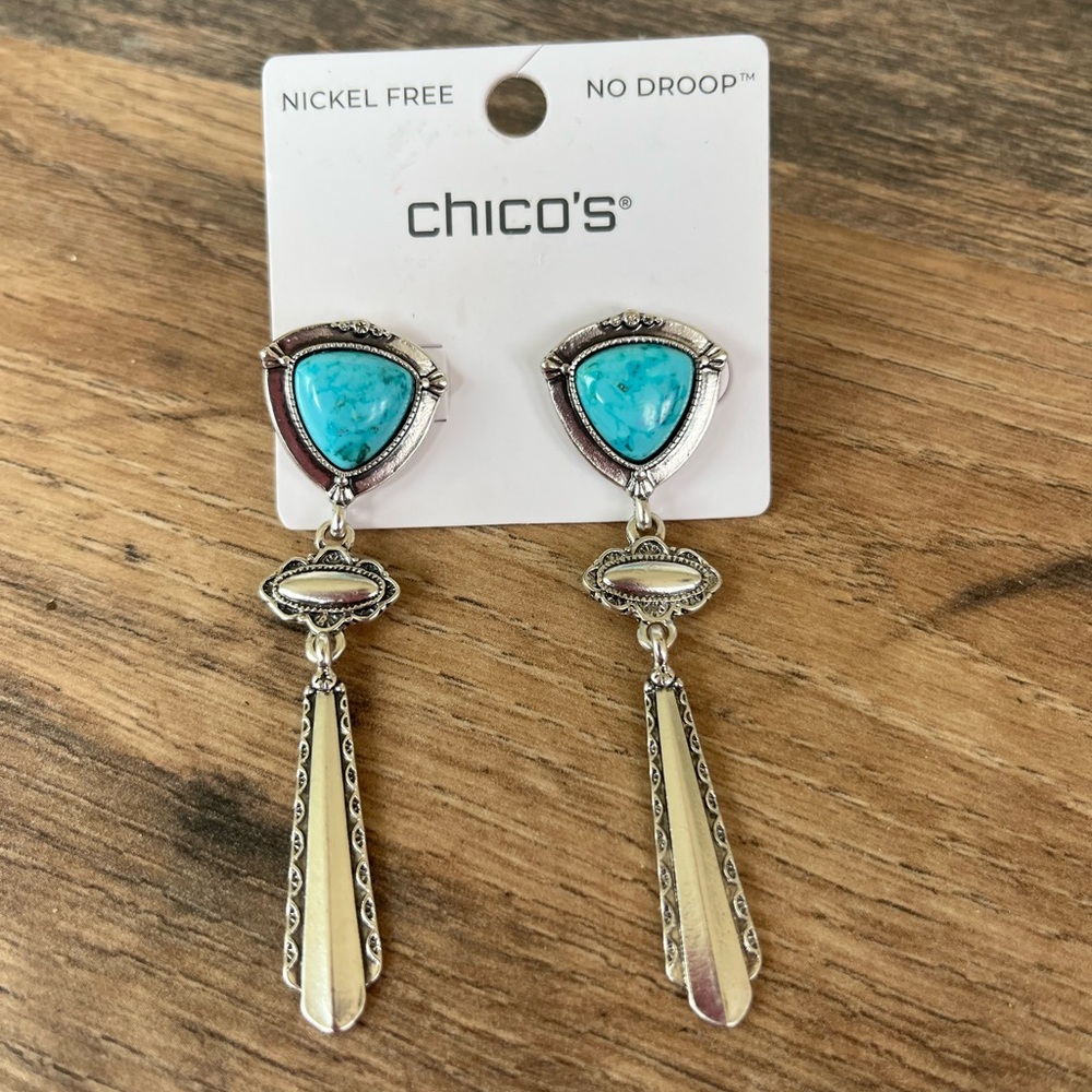 Chico's $40 Turquoise Motif Linear
Drop Earrings